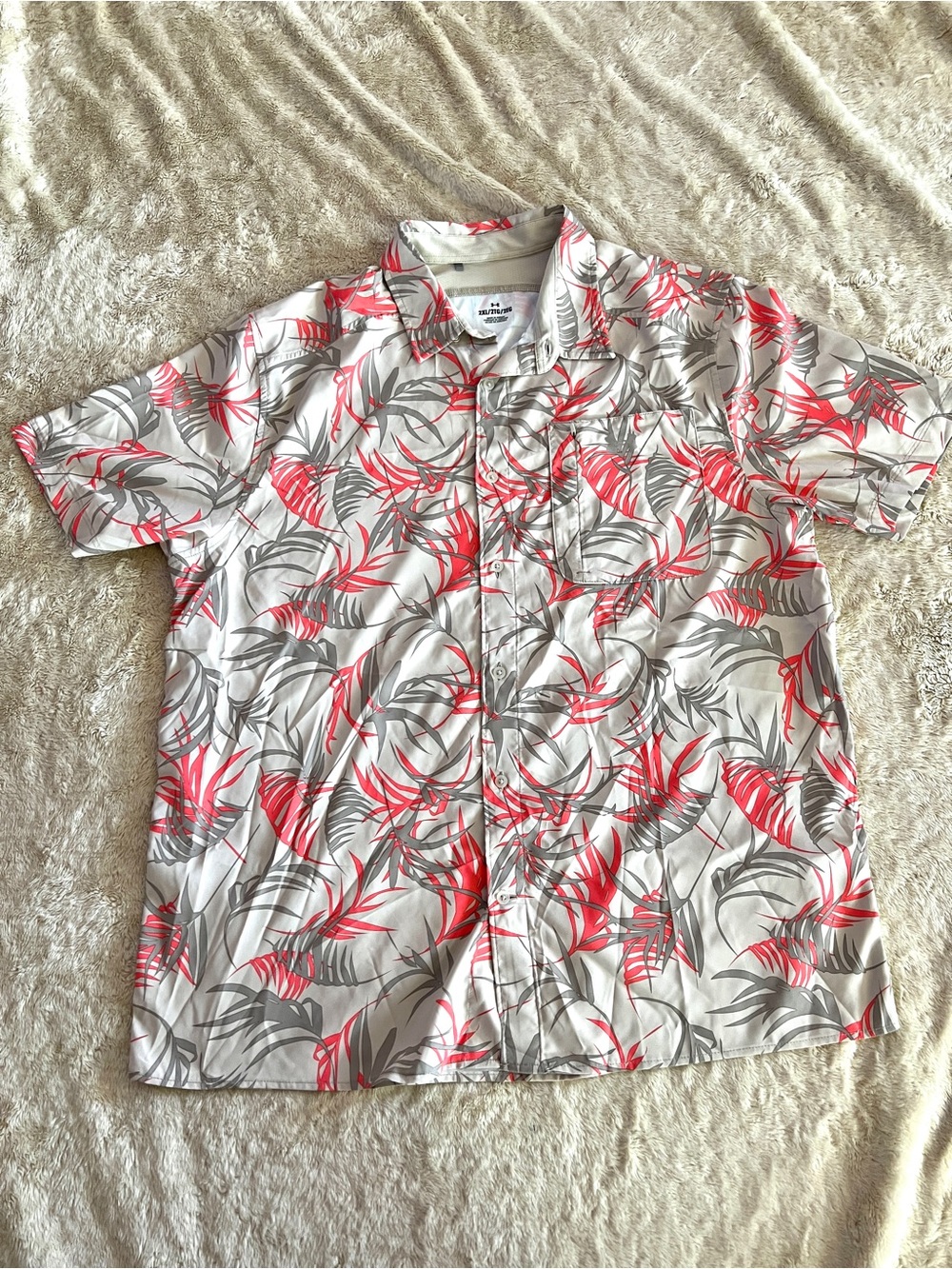 UNDER ARMOUR Men's Pink & Gray Short Sleeve Button Down Top Size 2XL